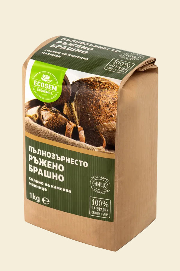 Natural whole grain rye flour milled on a stone mill